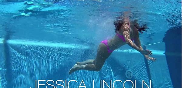  Jessica Lincoln swims sexy naked in the pool